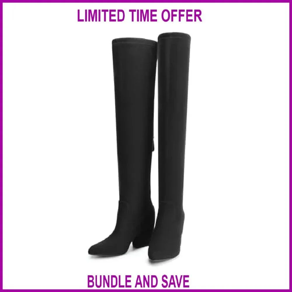 Women's Over-the-Knee Boots Pointed Toe Block Heel Thigh High Fashion
